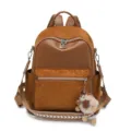 Fashionable brown women's backpack featuring diamond lattice and a cute sheep charm - No Pendant / Brown