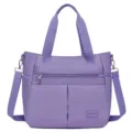 Grande borsa tote in nylon viola con tracolla regolabile per l'uso quotidiano da donna - 8 / Viola