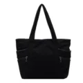 Black corduroy tote bag for women featuring large capacity and side zipper pockets - Style 3 / Black
