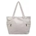 Elegant white corduroy tote bag featuring large capacity and functional side pockets for women - Style 3 / Off White