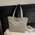 Bolso tote acolchado gris grande con patrón en V para mujer, elegante bolso de hombro diario - Gris