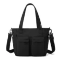 Grande borsa tote nera in tela con design multitasca per un pendolarismo quotidiano - Nero