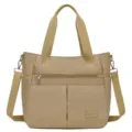Grande borsa tote in nylon kaki con tracolla regolabile per donna stile casual quotidiano - 8 / Kaki