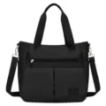 Große schwarze Schultertasche aus Nylon mit Tragegriffen und verstellbarem Gurt - 8 / Schwarz