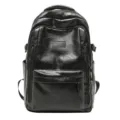 Mochila elegante de cuero sintético negro con varios compartimentos con cremallera viaje - Negro
