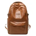 Mochila vintage de cuero sintético marrón de gran capacidad para viajes y uso diario - Marrón