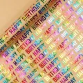 Vibrant iridescent metallic Happy Birthday lettering on premium brown kraft gift wrapping paper - Birthday Series - Gold Foil Letters / 0.43*3m