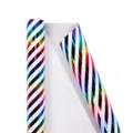 Regenbogen-Metallfolie Geschenkpapier mit diagonalem Streifendesign für Geburtstage - Bunte Goldstreifen / 0.43*3m