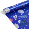 Hochwertige Laser-Geschenkpapierrolle in Dunkelblau mit Blumenmuster und Glitzereffekt - Frühlingsblüte (5754679920603) / 3m Rolle