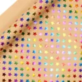 Premium brown kraft gift wrapping paper roll with colorful metallic foil star patterns - Birthday Series - Gold Foil Stars / 0.43*3m