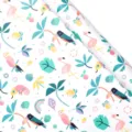 Tropisch inpakpapier met flamingo's en toekans op wit kraftpapier, perfect voor cadeaus - Witte Achtergrond Regenwoud / 50*70cm