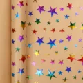 Kraft wrapping paper with colorful foil star patterns for birthday gift packaging - Embossed Stars / 43x300cm