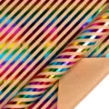 Papel de regalo kraft con rayas metálicas de arcoíris para embalaje creativo DIY - Serie de Cumpleaños - Rayas Doradas / 0.43*3m