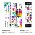 Buntes holografisches Goldfolien-Geschenkpapier zum Geburtstag mit Ballon- und Kerzenmustern - Set 4