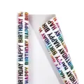 Weiße Geschenkpapierrolle mit holografischem Regenbogen-Geburtstagsaufdruck Gold - Bunte Goldbuchstaben