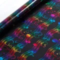 Schwarzes Geburtstagsgeschenkpapier mit irisierenden Regenbogenfolien-Musiknotenmustern - Bunte Goldnoten