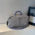 Large-capacity foldable travel duffel bag in light gray with purple straps - One Size / Gray