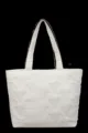 Bolso tote grande de lona blanco crema para mujer con elegante patrón de V en relieve - Blanco Roto