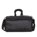Black lightweight travel duffel bag with a stylish white grid pattern and shoulder strap - Black