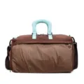 Large capacity brown multi-functional travel duffel bag with mint green handles for gym - Brown
