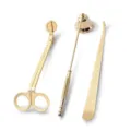 Elegante juego de 3 accesorios dorados para velas con cortamechas y apagavelas - Juego de 3 Piezas Apagavelas Trompeta / Oro K