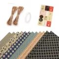 Kit de papier cadeau vintage géométrique avec ficelle de jute ruban adhésif et stickers - Set 2 (12 Feuilles) / 50*70cm