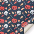 Hochwertiges Halloween Geschenkpapier mit Kürbis- und Totenkopfmustern auf Blau - Halloween Kürbis Stil / 50x70cm / Dunkelblau