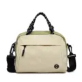 Lightweight beige nylon crossbody bag featuring stylish braided handle and metal M logo - Avocado Color Block