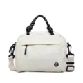 Stylish white lightweight nylon crossbody bag with black braided rope handle and M logo - Off White
