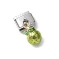 Detail macro view of green enamel fruit charm with stainless steel link - Simulation Green Berry Style (3)