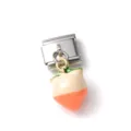 Detailed macro view of a 3D enamel fruit peach charm on a stainless steel link accessory. - Simulation Peach Style (4)