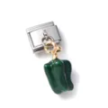 Close-up of green bell pepper charm on stainless steel Italian link for DIY jewelry - Simulation Green Pepper Style (8)