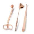 Kit de herramientas para velas de acero inoxidable en oro rosa con tijeras y apagavelas. - Juego de 3 Piezas Apagavelas Trompeta / Rosa oro