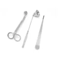 Kit de herramientas para velas de acero inoxidable plateado con cortapabilos y apagavelas - Silver 3-Piece Set / Bolsa de polietileno