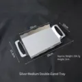 Silver medium size rectangular stainless steel serving tray with handles and wavy edges - M / 28x15.3cm / Silver