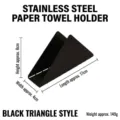 Black triangular stainless steel napkin holder, 17x4x8 cm, elegant matte finish. - Triangle / Black