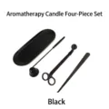 Juego de 4 accesorios para velas de acero inoxidable negro mate con bandeja - Juego de Cuatro Piezas (akw4T1) / Negro mate