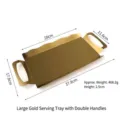 Großes goldenes rechteckiges Edelstahltablett mit Griffen und Maßen für den Service - L / 37.8x17.8cm / Gold