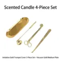 Set de 4 accesorios para velas de acero inoxidable dorado con apagavelas, tijeras y bandeja - Juego Y Bandeja (akw4T1) / Imitación de Oro