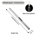 Accendino a gas ricaricabile argento per candele profumate e fornelli, lungo 21 cm - Argento Tondo Esteso