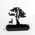 Zwarte metalen muggenspiraalhouder met decoratief boom- en hertensilhouet - 14.5*4*14cm / Zwart