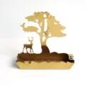 Gouden metalen muggenspiraalhouder met decoratief boom- en hertensilhouetontwerp - 14.5*4*14cm / Goud