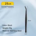 Professional 25cm black stainless steel curved tweezers for BBQ and precise food plating - Black 25cm Curved Tip BBQ Plating Tongs