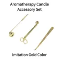 Elegante juego de 3 accesorios para velas doradas con apagavelas, corta-mechas y gancho - Juego de 3 Piezas Apagavelas Trompeta / Dorado
