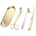 4-piece gold stainless steel candle care set with tray, wick trimmer and snuffer. - Set (Twist Hook) / Gold