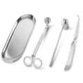 4-piece stainless steel candle accessory set with tray, wick trimmer, snuffer, and dipper - Set (Twist Hook) / Silver