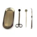 Complete 4-piece antique bronze stainless steel candle accessory care set with tray - Set (Twist Hook) / Antique Bronze