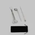 3-piece stainless steel candle accessory set with snuffer, wick trimmer and storage bag - 3-Piece Set + Velvet Bag / Silver