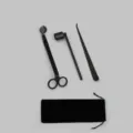 Professional matte black stainless steel candle wick trimmer set with velvet storage pouch - 3-Piece Set + Velvet Bag / Matte Black