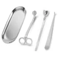 Set professionale di 4 accessori per la cura delle candele in acciaio inox con vassoio - Set Spegnicandela a Sospensione da 4 Pezzi / Sacchetto OPP / Argento Cromato